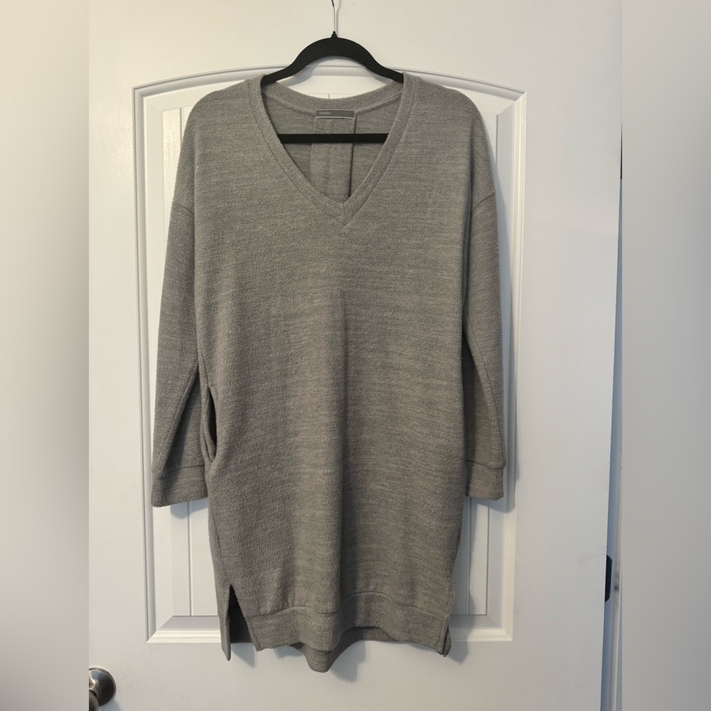 Gray V-Neck Women's Sweater Dress w Pockets